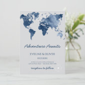 Avontuur wacht op waterverf wereldkaart bruiloft kaart (Staand voorkant)
