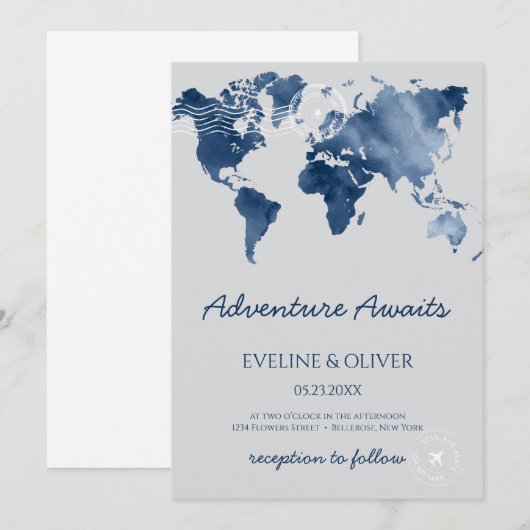 Avontuur wacht op waterverf wereldkaart bruiloft kaart (Voorkant / Achterkant)