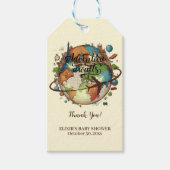 Avontuur wacht op Wereldbol Baby shower Cadeaulabel (Voorkant)