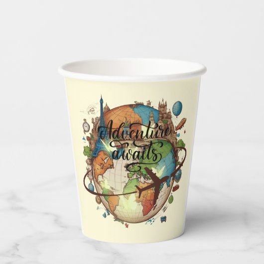 Avontuur wacht op Wereldbol Baby shower Papieren Bekers (Achterkant)