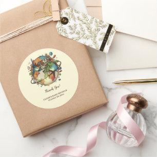 Avontuur wacht op  Wereldbol Baby shower Ronde Sticker