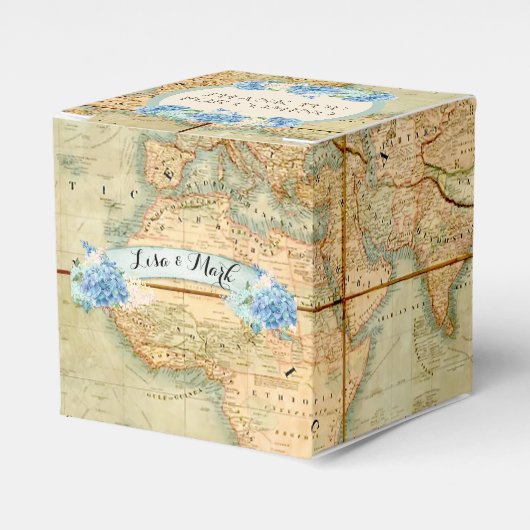 Avontuur wacht op  Wereldkaart Blue Hydrangeas Bedankdoosjes (Voorkant Zijde)