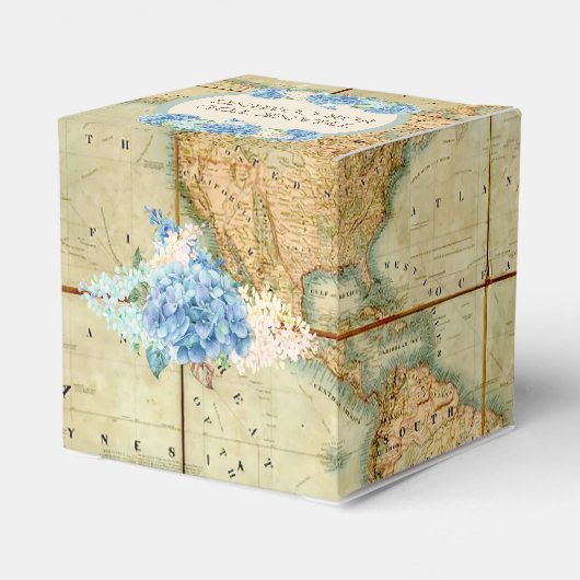 Avontuur wacht op  Wereldkaart Blue Hydrangeas Bedankdoosjes (Achterkant)