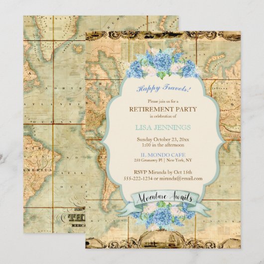 Avontuur wacht op  Wereldkaart Blue Hydrangeas Kaart (Voorkant / Achterkant)