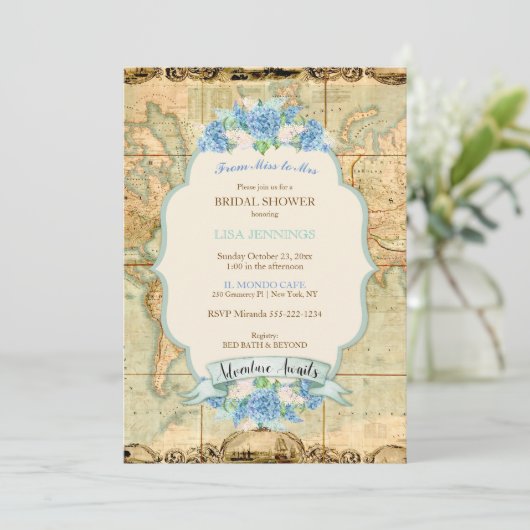 Avontuur wacht op  Wereldkaart Blue Hydrangeas Kaart (Staand voorkant)