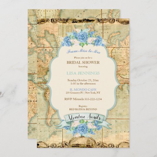 Avontuur wacht op  Wereldkaart Blue Hydrangeas Kaart (Voorkant / Achterkant)