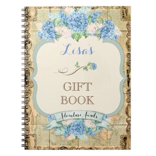 Avontuur wacht op  Wereldkaart Blue Hydrangeas Notitieboek (Voorkant)