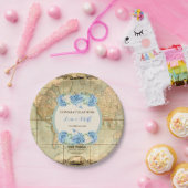 Avontuur wacht op  Wereldkaart Blue Hydrangeas Papieren Bordje