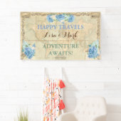 Avontuur wacht op  Wereldkaart Blue Hydrangeas Spandoek (Insitu)