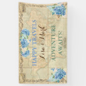 Avontuur wacht op  Wereldkaart Blue Hydrangeas Spandoek (Verticaal)