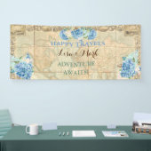 Avontuur wacht op  Wereldkaart Blue Hydrangeas Spandoek (Beurs)