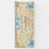 Avontuur wacht op  Wereldkaart Blue Hydrangeas Spandoek (Verticaal)