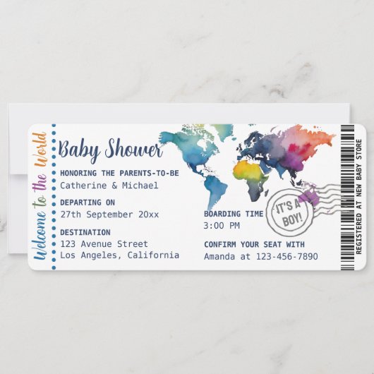 Avontuur wacht op Wereldkaart Boarding Pass Shower Kaart (Voorkant)