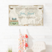 Avontuur wacht op Wereldkaart Modern Travel Spandoek (Insitu)