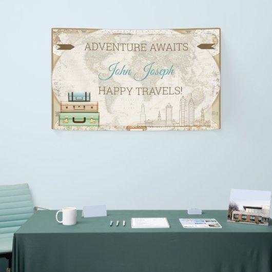 Avontuur wacht op Wereldkaart Modern Travel Spandoek (Beurs)