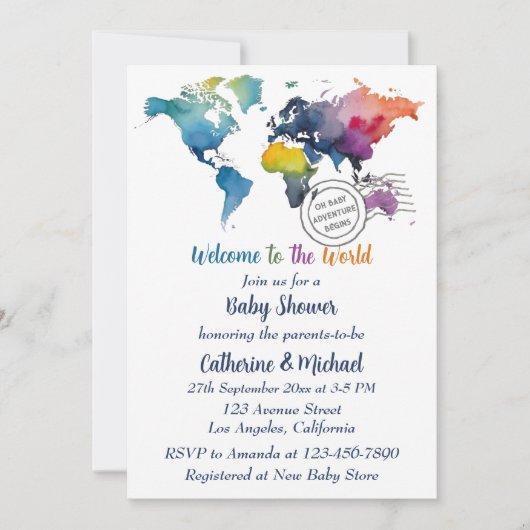 Avontuur wacht op Wereldkaart Travel Baby shower Kaart (Voorkant)