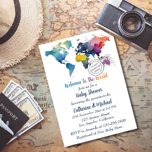 Avontuur wacht op Wereldkaart Travel Baby shower Kaart