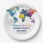 Avontuur wacht op Wereldkaart Travel Baby shower Papieren Bordje (Voorkant)