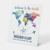 Avontuur wacht op Wereldkaart Travel Baby shower Reclamebord Met Voetstuk (Voorkant)