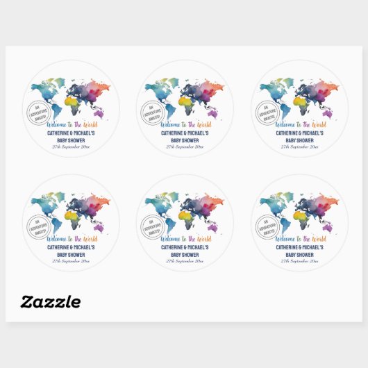 Avontuur wacht op Wereldkaart Travel Baby shower Ronde Sticker (Vel)