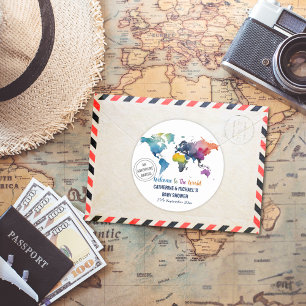Avontuur wacht op Wereldkaart Travel Baby shower Ronde Sticker
