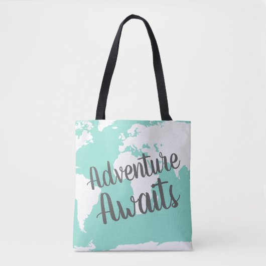 Avontuur wacht op witte Wereldkaart & Mint Tote Bag (Voorkant)
