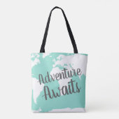 Avontuur wacht op witte Wereldkaart & Mint Tote Bag (Achterkant)