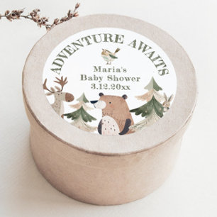 Avontuur wacht op Woodland Animals Baby shower Ronde Sticker