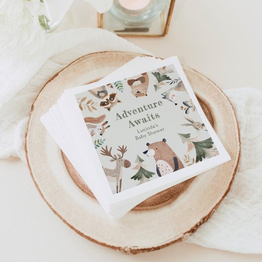 Avontuur wacht op Woodland Animals Sage Baby showe Servet