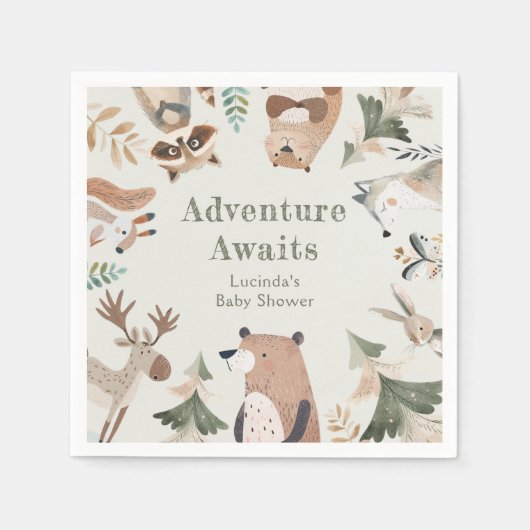 Avontuur wacht op Woodland Animals Sage Baby showe Servet (Voorkant)