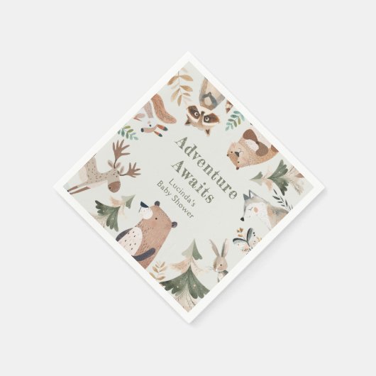Avontuur wacht op Woodland Animals Sage Baby showe Servet (Hoek)