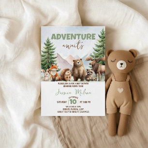 Avontuur wacht op Woodland Baby Shower Uitnodiging