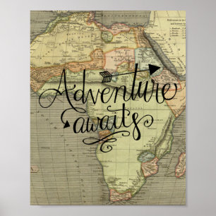 Avontuur Wacht Oude Wereldkaart Poster