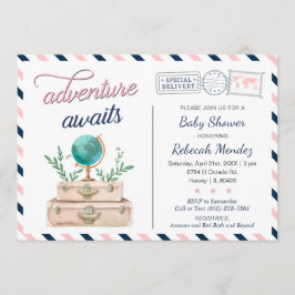 Avontuur wacht Reis Baby Shower Blauw Roze Kaart