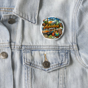 Avontuur Wacht Reis Collage Vintage Vakantie Ronde Button 5,7 Cm