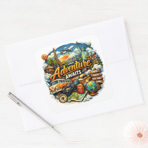 Avontuur Wacht Reis Collage Vintage Vakantie Vierkante Sticker
