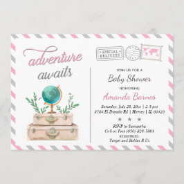 Avontuur wacht Reizen Baby Meisje Douche Roze Grij Kaart