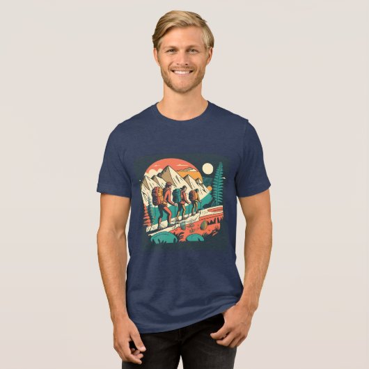 Avontuur wacht | Retro wandelen en Natuur kunst Tri-Blend Shirt (Voorkant volledig)