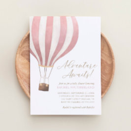 Avontuur wacht Roze Heet Luchtballon Baby Shower Kaart