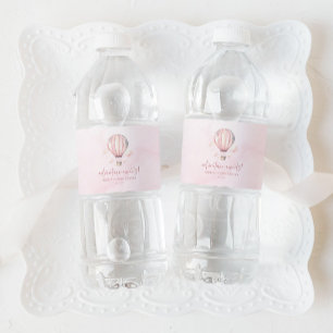 Avontuur Wacht! Roze Heet Luchtballon Baby Shower Waterfles Etiket