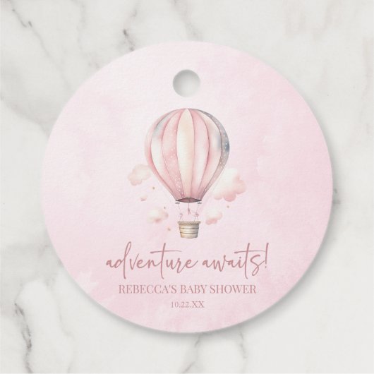 Avontuur wacht! Roze Hete Luchtballon Baby shower Bedankjes Labels (Achterkant)