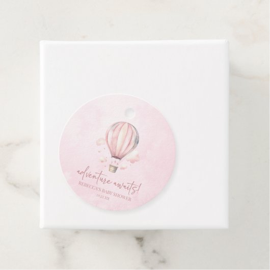Avontuur wacht! Roze Hete Luchtballon Baby shower Bedankjes Labels (In situ)
