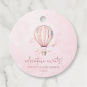 Avontuur wacht! Roze Hete Luchtballon Baby shower Bedankjes Labels (Voorkant)