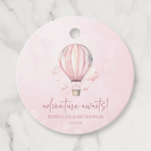 Avontuur wacht! Roze Hete Luchtballon Baby shower Bedankjes Labels (Voorkant)
