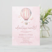 Avontuur wacht! Roze Hete Luchtballon Baby shower Kaart (Staand voorkant)