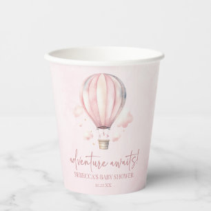 Avontuur wacht! Roze Hete Luchtballon Baby shower Papieren Bekers