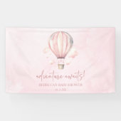Avontuur wacht! Roze Hete Luchtballon Baby shower Spandoek (Horizontaal)