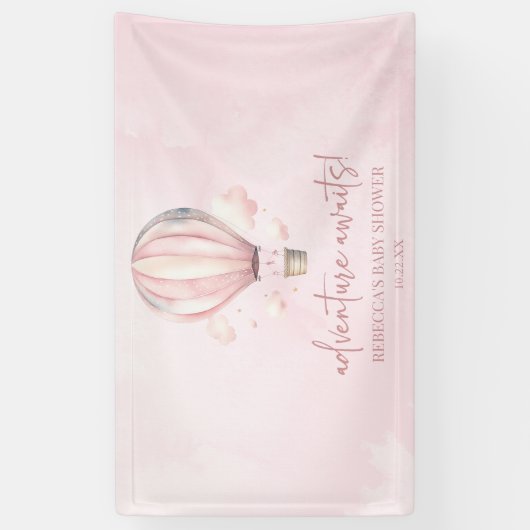 Avontuur wacht! Roze Hete Luchtballon Baby shower Spandoek (Verticaal)