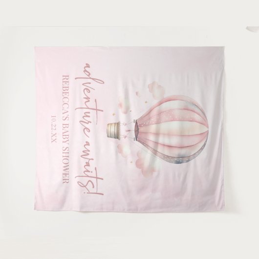 Avontuur wacht! Roze Hete Luchtballon Baby shower Wandkleed (Voorkant (horizontaal))