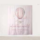Avontuur wacht! Roze Hete Luchtballon Baby shower Wandkleed (Voorkant)